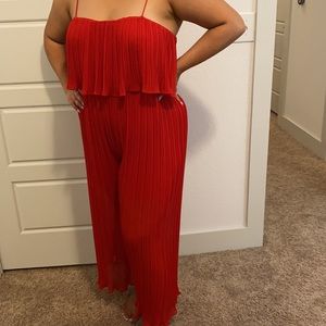 Red pleated jumpsuit